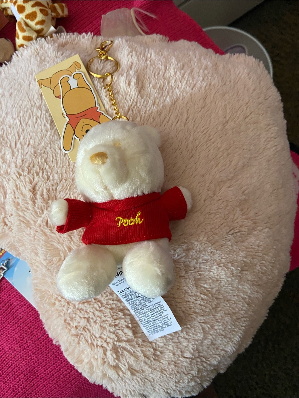 Disney Cream Winnie the Pooh Plush Keychain with Red Sweater - Picture 3 of 3